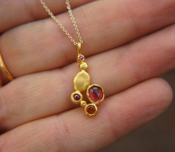 24k gold  pendant//gold ruby pendant//24k gold multi stone pendant//gold tourmaline pendant//24k gold necklace//ruby sapphire tourmaline