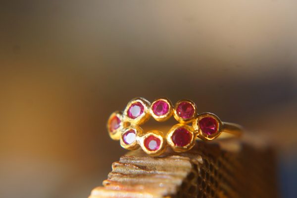 ruby gold ring//artisan ruby ring//24k gold ruby ring//engagement ring//tiny rubies//red gem gold ring //multi stone ring// tiny rubies