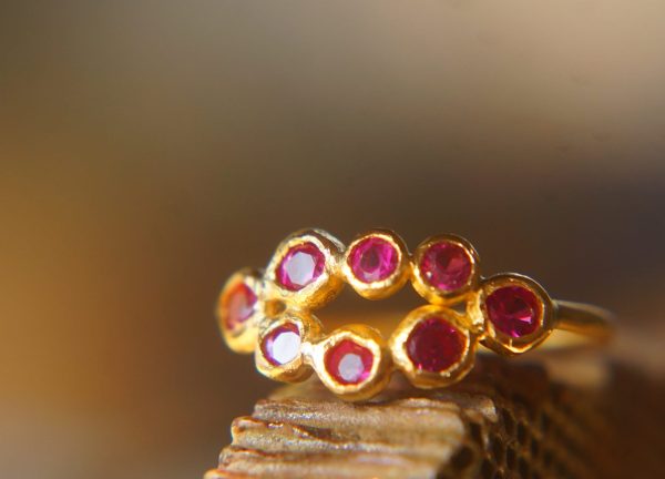 ruby gold ring//artisan ruby ring//24k gold ruby ring//engagement ring//tiny rubies//red gem gold ring //multi stone ring// tiny rubies