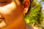 dangle stud earring//gold blue gem earring//blue tourmaline dangle earrings//boho artisan earrings//24k gold organic//24k gold long studs
