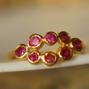 ruby gold ring//artisan ruby ring//24k gold ruby ring//engagement ring//tiny rubies//red gem gold ring //multi stone ring// tiny rubies