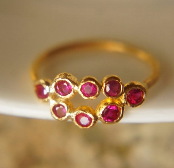 ruby gold ring//artisan ruby ring//24k gold ruby ring//engagement ring//tiny rubies//red gem gold ring //multi stone ring// tiny rubies