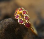 ruby gold ring//artisan ruby ring//24k gold ruby ring//engagement ring//tiny rubies//red gem gold ring //multi stone ring// tiny rubies