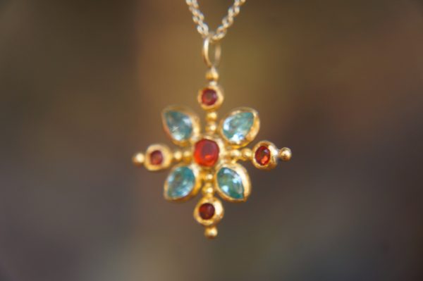 24k gold cross//gold mandala//gold artisan cross//opal cross pendant//gold cross pendant//24k gold pendant//mandala jewelry//gold mandala
