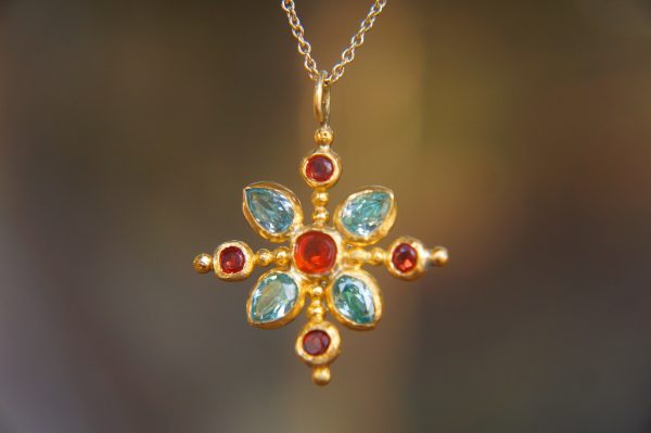 24k gold cross//gold mandala//gold artisan cross//opal cross pendant//gold cross pendant//24k gold pendant//mandala jewelry//gold mandala