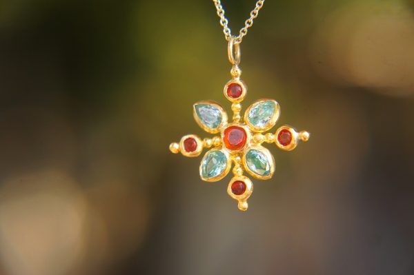 24k gold cross//gold mandala//gold artisan cross//opal cross pendant//gold cross pendant//24k gold pendant//mandala jewelry//gold mandala