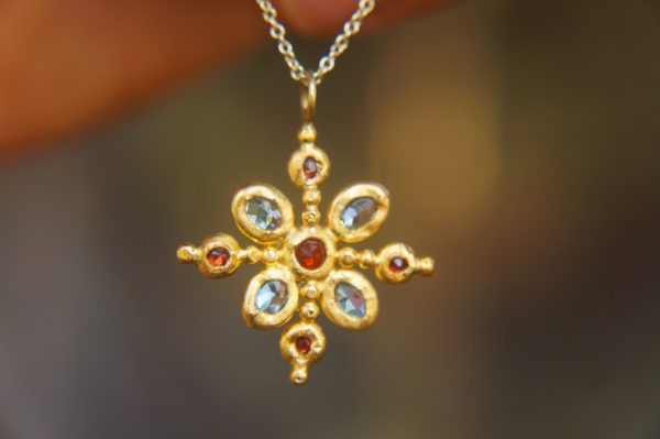 24k gold cross//gold mandala//gold artisan cross//opal cross pendant//gold cross pendant//24k gold pendant//mandala jewelry//gold mandala