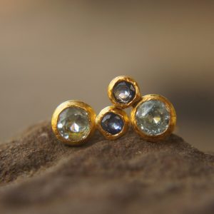 24k gold studs-blue sapphire Earrings-Gold Studs- sapphire studs-24k gold earrings-blue sapphire earrings- 24k stud sapphire earring