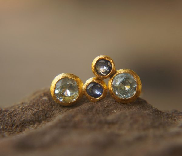 24k gold studs-blue sapphire Earrings-Gold Studs- sapphire studs-24k gold earrings-blue sapphire earrings- 24k stud sapphire earring