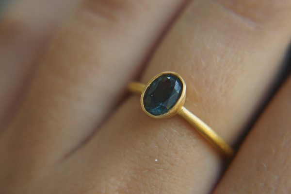 Blue spinel solitaire ring, 24k artisan ring, hand made gold ring, Blue spinel 24k ring , solitaire Blue spinel, 24k gold ring, gold spinel