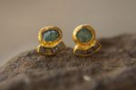cubic diamond Studs//24k gold Earrings//rough blue diamonds//gold stud earrings//24k gold earrings//cubic and blue diamonds gold earring//