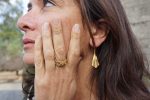22k gold  organic earrings//22k flower dangles//Gold dangle earrings//short dangle earrings//gold round earrings//botanic dangle earrings