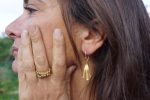 22k gold  organic earrings//22k flower dangles//Gold dangle earrings//short dangle earrings//gold round earrings//botanic dangle earrings