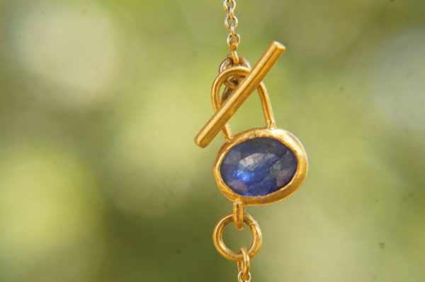 24k gold sapphire charm Pendant//Gold sapphire Pendant//blue sapphire charm//24ct sapphire pendant//artisan gold pendant//artisan sapphire