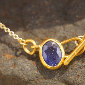 24k gold sapphire charm Pendant//Gold sapphire Pendant//blue sapphire charm//24ct sapphire pendant//artisan gold pendant//artisan sapphire