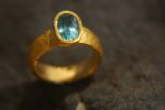 24k gold ring//artisan blue zircon ring//artisan 24k gold ring//24k engagement ring//natural zircon gold ring//24k gold blue gem ring
