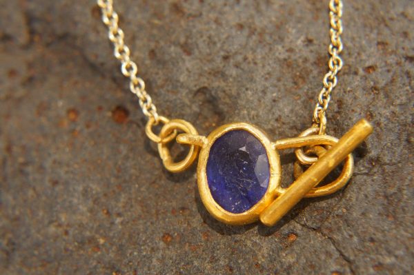 24k gold sapphire charm Pendant//Gold sapphire Pendant//blue sapphire charm//24ct sapphire pendant//artisan gold pendant//artisan sapphire
