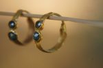 24k blue diamonds hoops, 24k solid gold earrings, hand made artisan gold hoops, small hoops with diamonds earrings, organic gold hoops