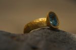 24k gold ring//artisan blue zircon ring//artisan 24k gold ring//24k engagement ring//natural zircon gold ring//24k gold blue gem ring