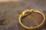 blue sapphire ring, gold sapphire ring, 24k gold ring, unique engagement ring, rough diamond ring, gold ring, gold sapphire with 2 diamonds