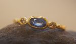 blue sapphire ring, gold sapphire ring, 24k gold ring, unique engagement ring, rough diamond ring, gold ring, gold sapphire with 2 diamonds