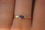 blue sapphire ring, gold sapphire ring, 24k gold ring, unique engagement ring, rough diamond ring, gold ring, gold sapphire with 2 diamonds