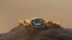 blue sapphire ring, gold sapphire ring, 24k gold ring, unique engagement ring, rough diamond ring, gold ring, gold sapphire with 2 diamonds