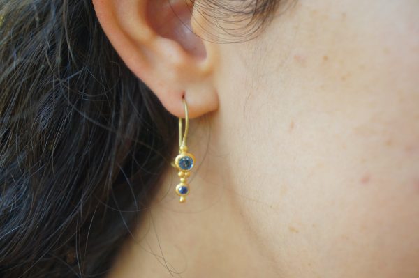 24k gold sapphire earring//blue sapphire Earrings//Gold Dangle blue sapphire //dangle gold earrings//24k gold earrings//artisan organic 24k
