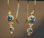 24k gold sapphire earring//blue sapphire Earrings//Gold Dangle blue sapphire //dangle gold earrings//24k gold earrings//artisan organic 24k