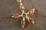 24k gold pendant/red sapphire sapphire//gold artisan pendant//blue sapphire flower pendant//multi stone pendant//artisan gold floral pendant