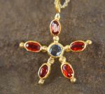 24k gold pendant/red sapphire sapphire//gold artisan pendant//blue sapphire flower pendant//multi stone pendant//artisan gold floral pendant