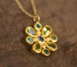 24k gold pendant//emerald sapphire cross//gold artisan cross//sapphire gold cross pendant//multi stone cross//gold cross//artisan gold cross
