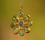 24k gold pendant//emerald sapphire cross//gold artisan cross//sapphire gold cross pendant//multi stone cross//gold cross//artisan gold cross