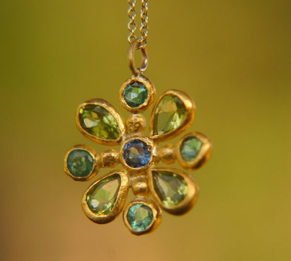 24k gold pendant//emerald sapphire cross//gold artisan cross//sapphire gold cross pendant//multi stone cross//gold cross//artisan gold cross