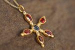 24k gold pendant/red sapphire sapphire//gold artisan pendant//blue sapphire flower pendant//multi stone pendant//artisan gold floral pendant