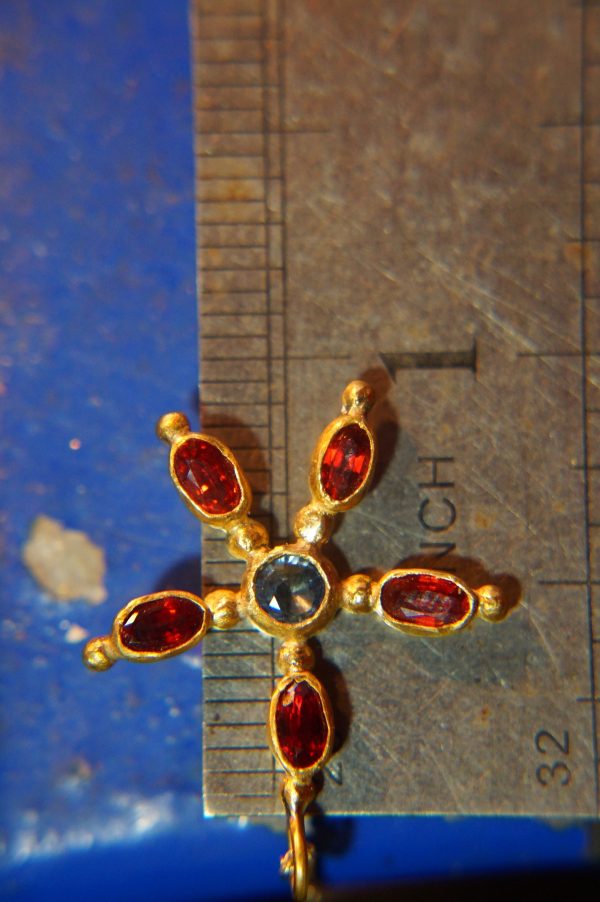 24k gold pendant/red sapphire sapphire//gold artisan pendant//blue sapphire flower pendant//multi stone pendant//artisan gold floral pendant