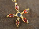 24k gold pendant/red sapphire sapphire//gold artisan pendant//blue sapphire flower pendant//multi stone pendant//artisan gold floral pendant
