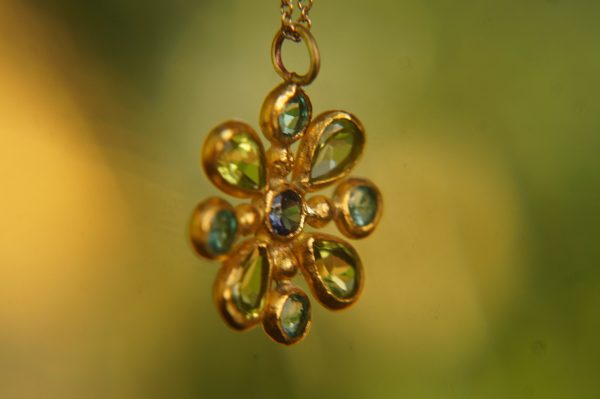 24k gold pendant//emerald sapphire cross//gold artisan cross//sapphire gold cross pendant//multi stone cross//gold cross//artisan gold cross