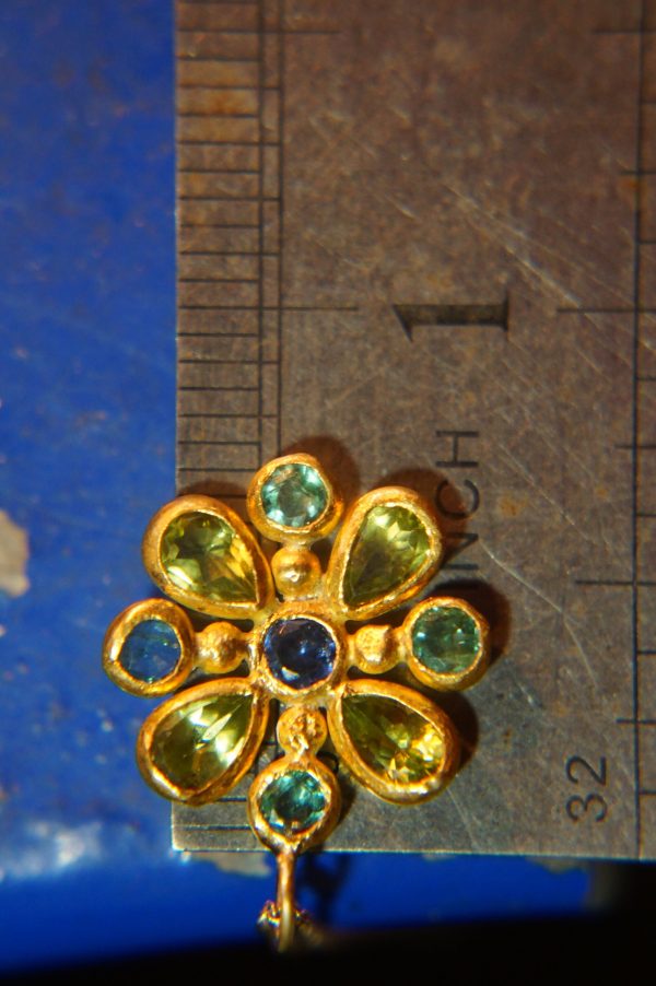 24k gold pendant//emerald sapphire cross//gold artisan cross//sapphire gold cross pendant//multi stone cross//gold cross//artisan gold cross