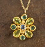 24k gold pendant//emerald sapphire cross//gold artisan cross//sapphire gold cross pendant//multi stone cross//gold cross//artisan gold cross
