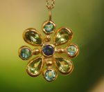 24k gold pendant//emerald sapphire cross//gold artisan cross//sapphire gold cross pendant//multi stone cross//gold cross//artisan gold cross