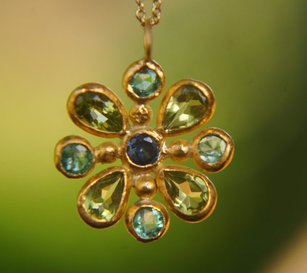 24k gold pendant//emerald sapphire cross//gold artisan cross//sapphire gold cross pendant//multi stone cross//gold cross//artisan gold cross