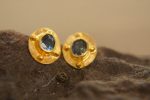 solid gold 24k//sapphire Studs//blue sapphire Earrings//24k gold earrings//dangle blue sapphire studs//artisan handmade 24k gold earrings