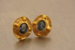 solid gold 24k//sapphire Studs//blue sapphire Earrings//24k gold earrings//dangle blue sapphire studs//artisan handmade 24k gold earrings