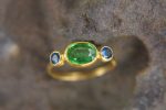 24k sapphire ring//artisan emerald ring//tsavorite 24k ring///24k gold ring//24k gold sapphire tsavorite ring//blue sapphire ring