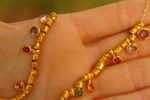 24k gold beaded charm necklace//24k multi stone bracelet//24k gold necklace//charm bracelet with gem stone//gold beaded necklace