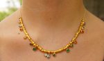24k gold beaded charm necklace//24k multi stone bracelet//24k gold necklace//charm bracelet with gem stone//gold beaded necklace