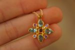 24k gold apatite and sapphire pendant//multi stone gold necklace//24k apatite and sapphire pendant//gold pendant//artisan gem pendant