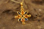 24k gold sapphire pendant//multi stone gold necklace//24k gold sapphire pendant//sapphire gold pendant//artisan gold gem pendant