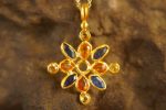 24k gold sapphire pendant//multi stone gold necklace//24k gold sapphire pendant//sapphire gold pendant//artisan gold gem pendant